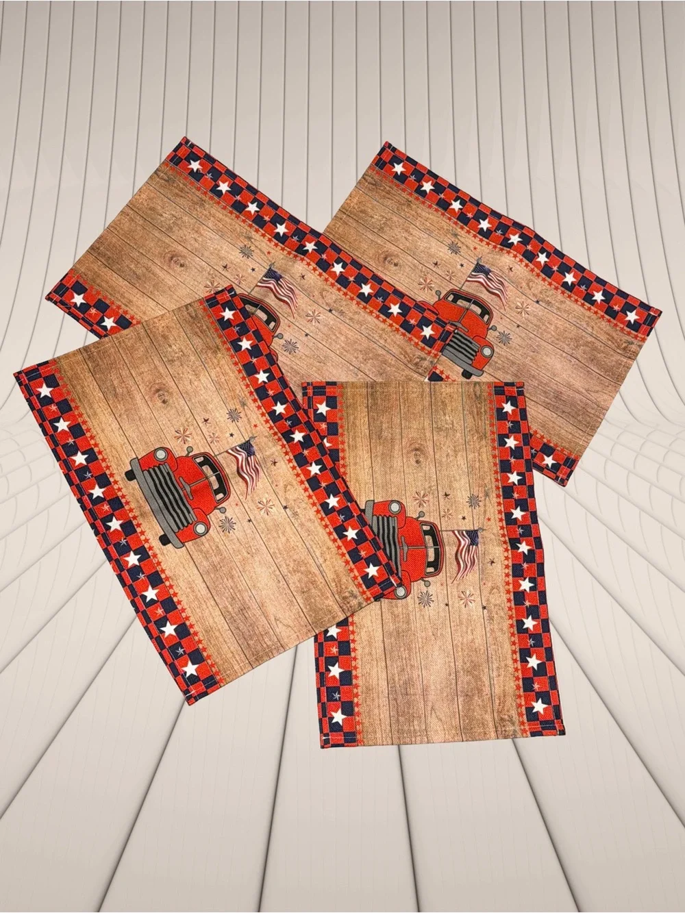 Patriotic - Set of 4 Placemats - USA Flag Farm Truck Placemats for Dining Table